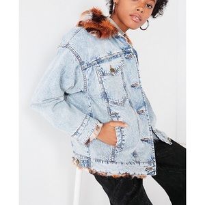 UO Faux Fur Lined Denim Trucker Jacket